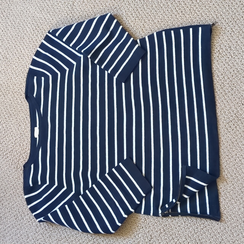 J Crew Boat Neck Striped side zip Cotton Sweater